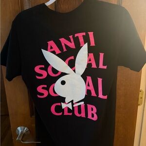 Anti Social Social Club Black Tee with Pink and White Design